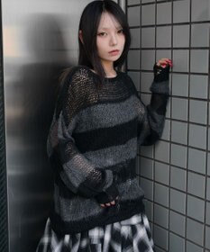 WEGO モヘアタッチボーダーBIGニット