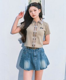 WEGO ベルト付きウォッシュドデニムミニスカパン