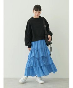 earth music&ecology クルーネック袖シャーリングスウェット