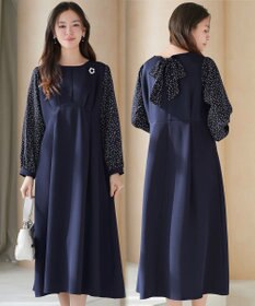 Tiaclasse L ドット柄コンビバックリボンタックワンピース