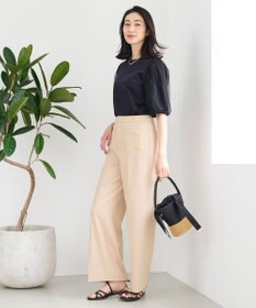 自由区 【洗える・XSサイズあり】シアーコンビパフスリーブ カットソー