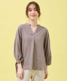 ANY L 【手洗い可能】ヨーロピアンリネンスキッパーネックブラウス