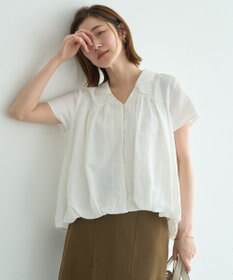 YECCA VECCA 刺繍カラーバルーンヘムブラウス