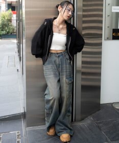 WEGO ダメージニットジップパーカー