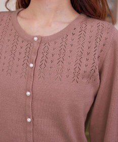 Tiaclasse 【洗える】透かし柄ニットコンビカーディガン