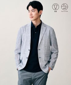 JOSEPH ABBOUD リラックスクールビズ【フランス産リネン×日本の技術/ストレッチ】ノルマンディーリネントップジャージージャケット ブルー系