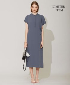 ICB 【接触冷感・UVケア・防シワ・洗える】エステルダブルクロス ラッフルスリーブワンピース