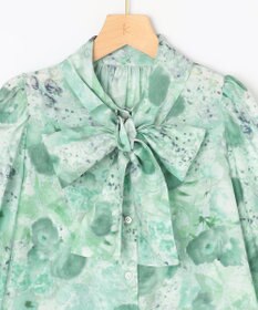 組曲 【前後着用可】ピオニーシフォンプリント ボウタイブラウス