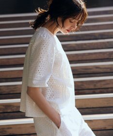 組曲 エンブロイダリーレース5分袖 ブラウス