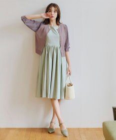 Tiaclasse L 【洗える】パフスリーブコンビカーディガン