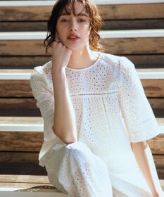 組曲 エンブロイダリーレース5分袖 ブラウス ホワイト系