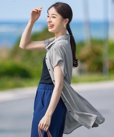 Tiaclasse L 【洗える】フレンチスリーブシャツチュニックブラウス