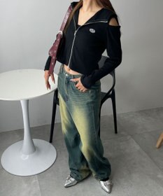 WEGO オープンショルダーダブルジップパーカー