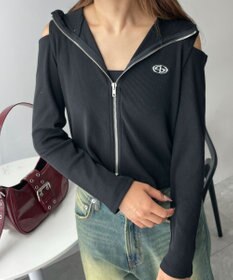 WEGO オープンショルダーダブルジップパーカー