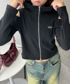 WEGO オープンショルダーダブルジップパーカー