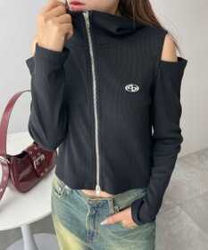 WEGO オープンショルダーダブルジップパーカー