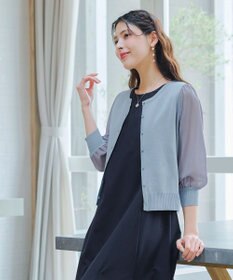 Tiaclasse L 【洗える】パフスリーブコンビカーディガン