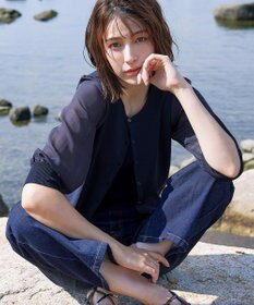 Tiaclasse L 【洗える】パフスリーブコンビカーディガン