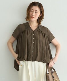 YECCA VECCA 刺繍カラーバルーンヘムブラウス