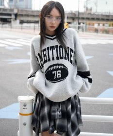 WEGO 【25年秋冬新作】フラッフィーVネックニットBIGプルオーバー