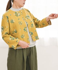 muuc 〈コットン×リネン〉〈高品質なドライタッチ生地〉〈遠州織物の工場で織られた上質なコットン生地〉野小花刺繍 ノーカラージャケット