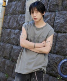 WEGO 【ユニセックス着用ITEM】ブリーチダメージアップリケノースリーブ