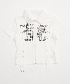 WEGO WジップスタッズクロップドSSトップス