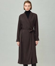 ICB L 【洗える】ストレッチダブルサテン テーラーカラー ラップワンピース