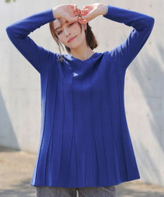 Tiaclasse 【洗える】ストライプ編みフレアニットチュニック