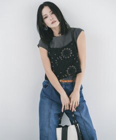 YECCA VECCA 【2点SET】刺繍メッシュキャミセットコットンTee