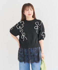 Green Parks ・ＥＬＥＮＣＡＲＥ　ＤＵＥ　ライン刺繍５分袖ニット