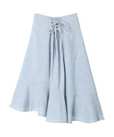 earth music&ecology アシメペプラムフレアバックレースミディ丈スカート