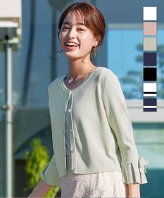 Tiaclasse L 【洗える】袖口フレアリボンニットカーディガン