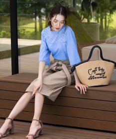 組曲 【ベルト付】リネン混オックスストレッチ キュロットパンツ