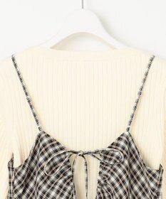 Feroux 【セットアイテム・洗える】パフスリーブニット×キャミソール ワンピース