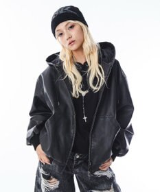 WEGO 【ユニセックス着用ITEM】PUフードブルゾン