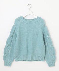 Feroux 【洗える】パールスリーブ ケーブルニット