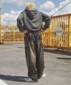 WEGO 【ユニセックス着用ITEM】ピグメントダメージアップリケZIPパーカー