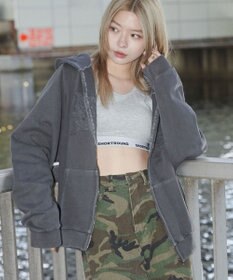 WEGO 【ユニセックス着用ITEM】ピグメントダメージアップリケZIPパーカー