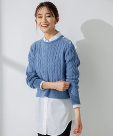 組曲 【ビジューボタン付き】SOBANE ケーブルプルオーバー ニット