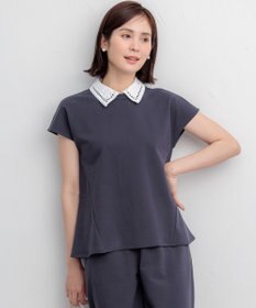 組曲 フレンチテリー 刺繍襟 ペプラムカットソー グレー系