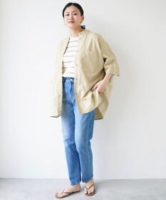 WHITE MAILS COTTON PAPER  POPLIN BAND COLLAR DOLMAN SLEEVE SHIRT　コットンポプリン 半袖シャツ