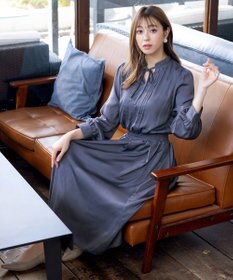 Tiaclasse L 【洗える】細リボンギャザーワンピース