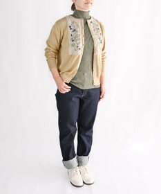 muuc 〈細番手の高級綿糸コットンコーマ糸〉〈洗練された繊維だけを残した滑らかな肌触り〉スミレ押し花刺繍のカーディガン