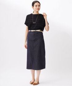 自由区 S 【接触冷感・UVカット・洗える】クレープストレッチボーダー ニット