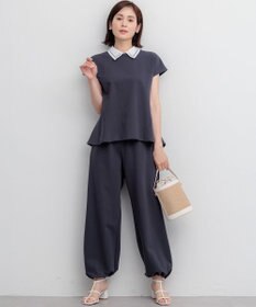 組曲 【加藤ローサさん着用】フレンチテリー 刺繍襟 ペプラムカットソー