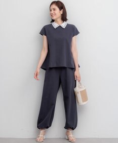 組曲 【加藤ローサさん着用】フレンチテリー 刺繍襟 ペプラムカットソー