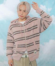 WEGO 【ユニセックス着用ITEM】シャギーボーダーニットパーカー