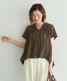 YECCA VECCA 刺繍カラーバルーンヘムブラウス