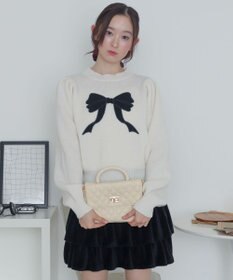 WEGO ベロアリボンアップリケタックスリーブニット